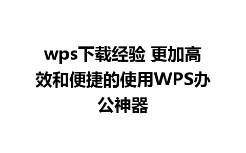 wps下载经验 更加高效和便捷的使用WPS办公神器