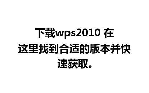 下载wps2010 在这里找到合适的版本并快速获取。