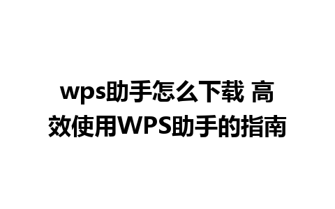 wps助手怎么下载 高效使用WPS助手的指南