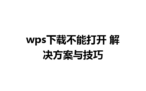 wps下载不能打开 解决方案与技巧