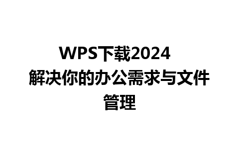 WPS下载2024  解决你的办公需求与文件管理