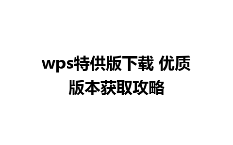 wps特供版下载 优质版本获取攻略