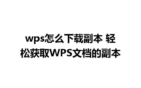 wps怎么下载副本 轻松获取WPS文档的副本