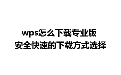 wps怎么下载专业版 安全快速的下载方式选择