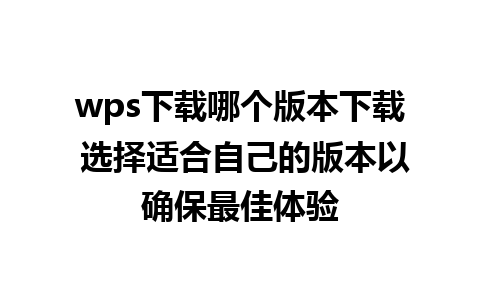 wps下载哪个版本下载 选择适合自己的版本以确保最佳体验