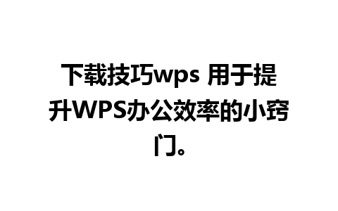 下载技巧wps 用于提升WPS办公效率的小窍门。