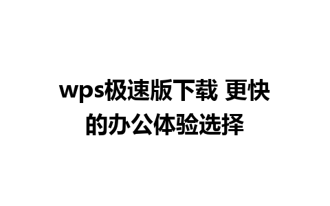 wps极速版下载 更快的办公体验选择