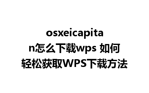 osxeicapitan怎么下载wps 如何轻松获取WPS下载方法