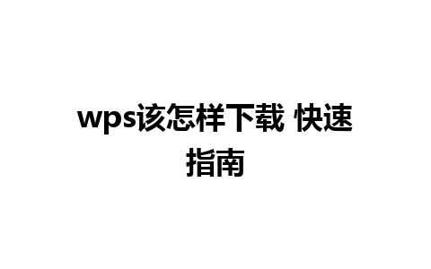 wps该怎样下载 快速指南