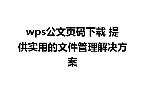 wps公文页码下载 提供实用的文件管理解决方案