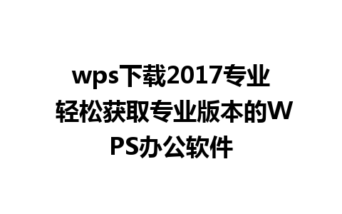 wps下载2017专业 轻松获取专业版本的WPS办公软件