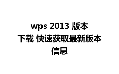 wps 2013 版本下载 快速获取最新版本信息