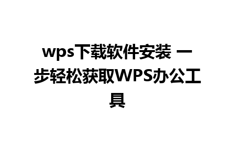 wps下载软件安装 一步轻松获取WPS办公工具