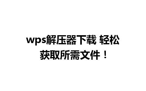 wps解压器下载 轻松获取所需文件！