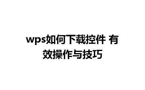 wps如何下载控件 有效操作与技巧