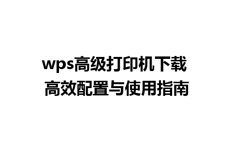 wps高级打印机下载 高效配置与使用指南