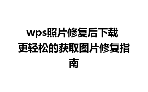 wps照片修复后下载 更轻松的获取图片修复指南