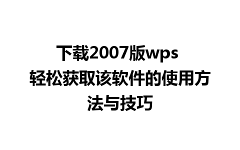 下载2007版wps 轻松获取该软件的使用方法与技巧