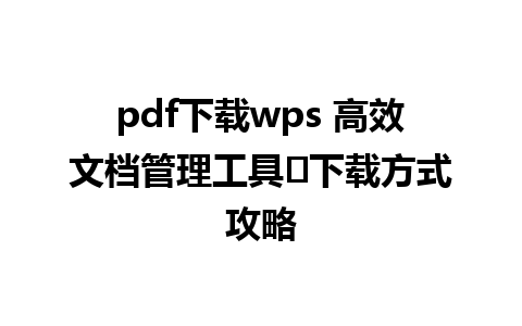 pdf下载wps 高效文档管理工具의下载方式攻略