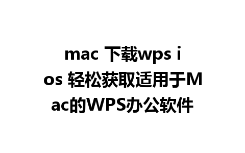 mac 下载wps ios 轻松获取适用于Mac的WPS办公软件