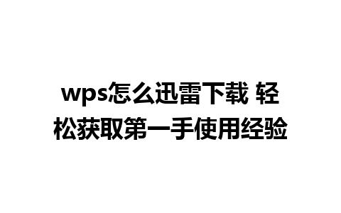 wps怎么迅雷下载 轻松获取第一手使用经验