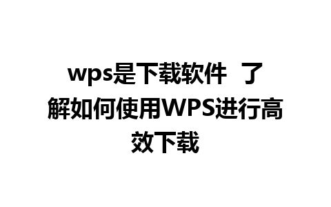 wps是下载软件  了解如何使用WPS进行高效下载