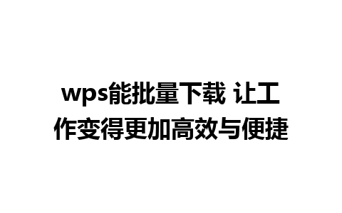 wps能批量下载 让工作变得更加高效与便捷