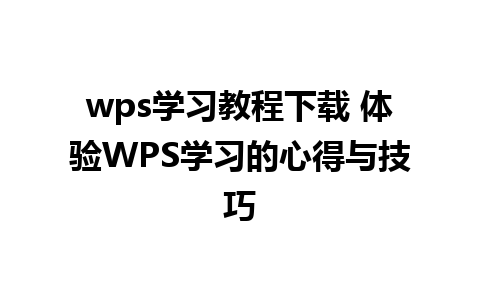 wps学习教程下载 体验WPS学习的心得与技巧