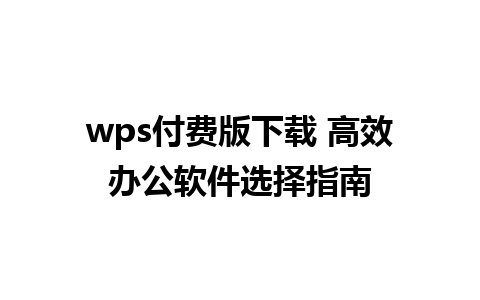 wps付费版下载 高效办公软件选择指南