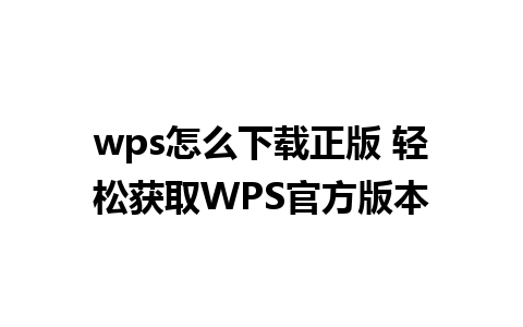 wps怎么下载正版 轻松获取WPS官方版本