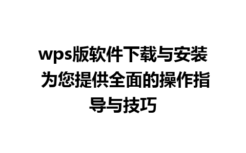 wps版软件下载与安装 为您提供全面的操作指导与技巧