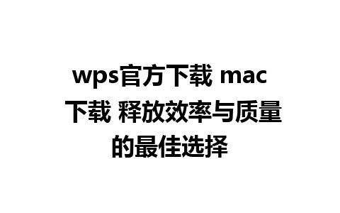 wps官方下载 mac 下载 释放效率与质量的最佳选择