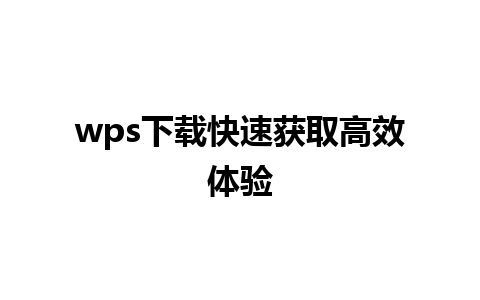 wps下载快速获取高效体验 