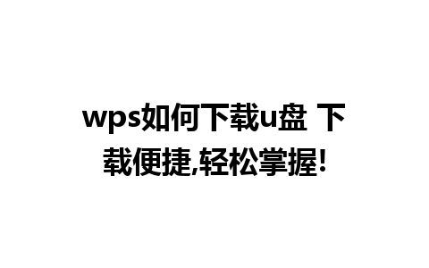 wps如何下载u盘 下载便捷,轻松掌握!