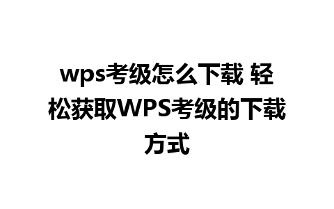 wps考级怎么下载 轻松获取WPS考级的下载方式