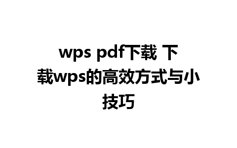 wps pdf下载 下载wps的高效方式与小技巧