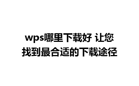 wps哪里下载好 让您找到最合适的下载途径