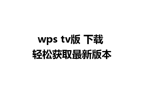  wps tv版 下载 轻松获取最新版本

