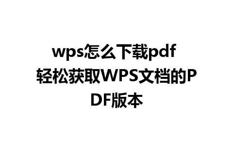 wps怎么下载pdf 轻松获取WPS文档的PDF版本