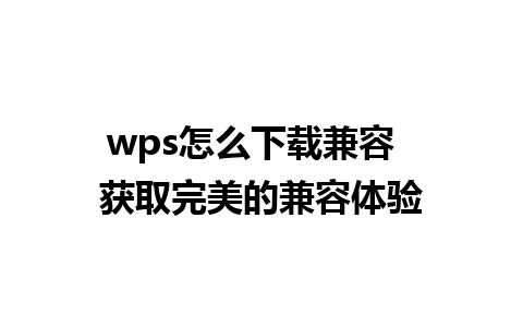 wps怎么下载兼容  获取完美的兼容体验