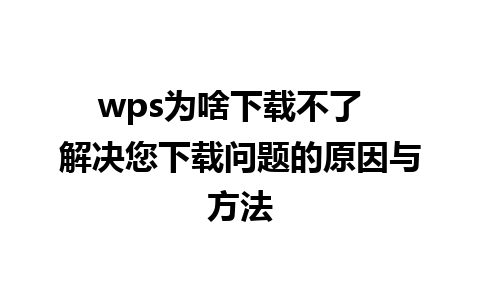 wps为啥下载不了  解决您下载问题的原因与方法