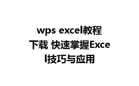 wps excel教程下载 快速掌握Excel技巧与应用