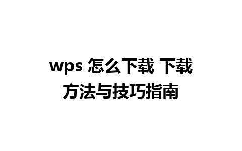 wps 怎么下载 下载方法与技巧指南