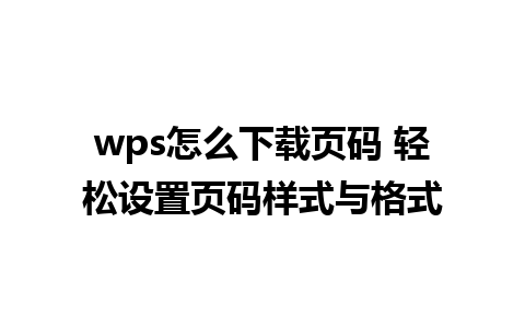 wps怎么下载页码 轻松设置页码样式与格式