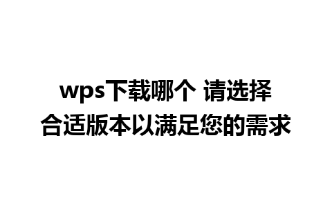 wps下载哪个 请选择合适版本以满足您的需求