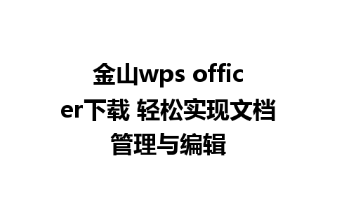 金山wps officer下载 轻松实现文档管理与编辑