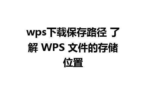 wps下载保存路径 了解 WPS 文件的存储位置