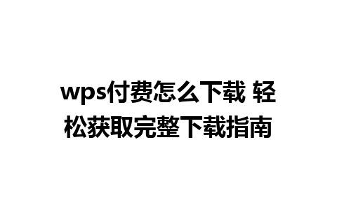 wps付费怎么下载 轻松获取完整下载指南