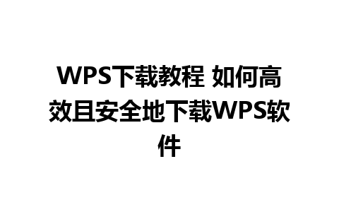 WPS下载教程 如何高效且安全地下载WPS软件