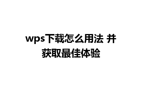 wps下载怎么用法 并获取最佳体验